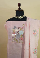 Amitha – Baby Pink kota silk salwar set with beads work yoke and floral embroidery work dupatta