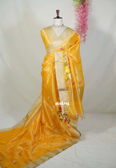 Saffron Yellow - Kushboo - Banarasi Kota Tissue Silk with Petite Embroidery Work - Best for Evening Functions