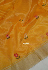 Saffron Yellow - Kushboo - Banarasi Kota Tissue Silk with Petite Embroidery Work - Best for Evening Functions