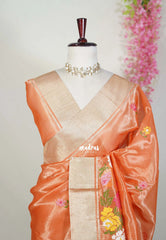 Carrot Peach Orange - Kushboo - Banarasi Kota Tissue Silk with Petite Embroidery Work - Best for Evening Functions