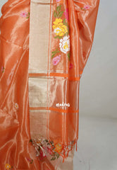 Carrot Peach Orange - Kushboo - Banarasi Kota Tissue Silk with Petite Embroidery Work - Best for Evening Functions