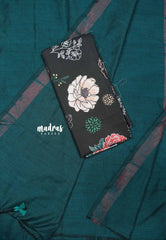 Kotravai - khadi tissue border with silk muslin blouse combo - Teal green