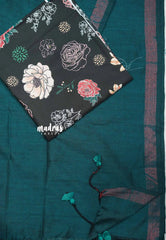 Kotravai - khadi tissue border with silk muslin blouse combo - Teal green