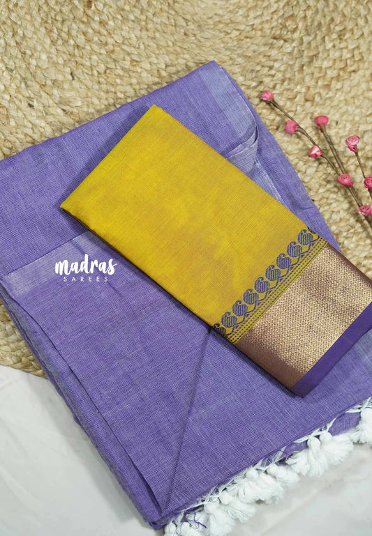 Kotravai - Plain khadi with kanchi cotton blouse combo - Lavender