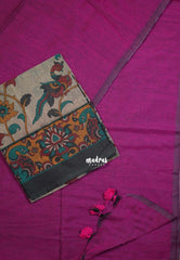 Magenta Pink - Kotravai - Plain khadi with kalamkari cotton blouse combo -Perfect for Regular Wear | Teachers | Professors Friendly