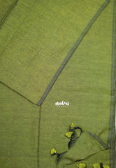 Mehndi Green - Kotravai - Plain khadi with kalamkari cotton blouse combo -Perfect for Regular Wear | Teachers | Professors Friendly