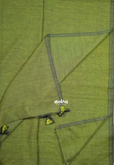 Mehndi Green - Kotravai - Plain khadi with kalamkari cotton blouse combo -Perfect for Regular Wear | Teachers | Professors Friendly