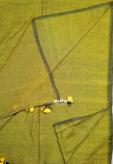 Yellowish Green - Kotravai - Plain khadi with kalamkari cotton blouse combo -Perfect for Regular Wear | Teachers | Professors Friendly