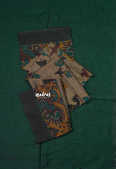 Emerald Green - Kotravai - Plain khadi with kalamkari cotton blouse combo -Perfect for Regular Wear | Teachers | Professors Friendly