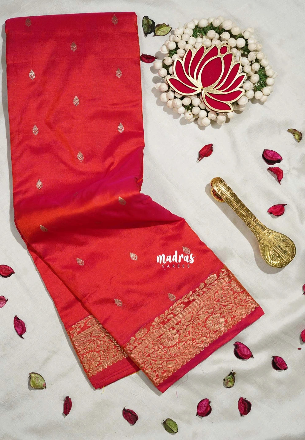 Pink Shade Orange - Kumudavalli - Kanchivaram Wedding Bridal Silk Saree Traditional Flower Border and Rich Pallu - Perfect for Wedding Functions