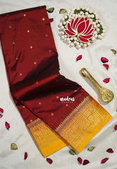 Araku Maroon - Kumudavalli - Kanchivaram Wedding Bridal Silk Saree Traditional Border with Buttas Contrast Pallu and Blouse - Perfect for Wedding Functions