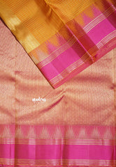 Temple Turmeric Yellow - Kumudavalli - Pure Kanchivaram Wedding Bridal Silk Saree Zari Checks with Temple Weaving Gap Border - Perfect for Wedding Functions / Gifting