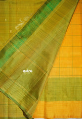 Classic Turmeric Yellow - Kumudavalli - Pure Kanchivaram Wedding Bridal Silk Saree Big Kattam with Skirt border - Perfect for Wedding Functions