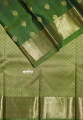 Olive Green - Kumudavalli - Pure Kanchivaram Wedding Bridal Silk Saree Classic Border with Buttas - Perfect for Wedding Functions