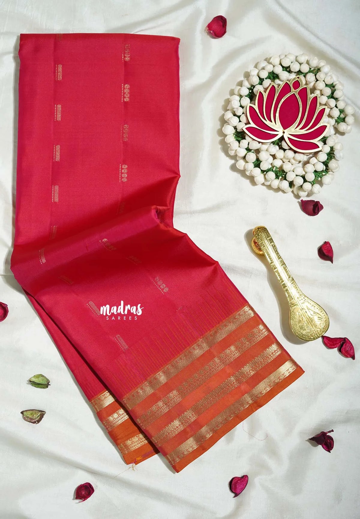 Dual Shade Crimson Pink - Kumudavalli - Pure Kanchivaram Wedding Bridal Silk Saree Multiborder Contemporary Buttas - Perfect for Wedding Functions / Gifting