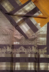 Mustard Honey - Kumudavalli - Pure Kanchivaram Wedding Bridal Silk Saree Contrast Pallu and Blouse with Pallaku Design Weaving Border - Perfect for Wedding Functions / Gifting