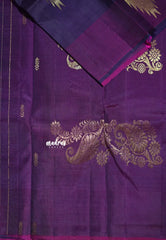 Jamun Purple - Kumudavalli - Pure Kanchivaram Wedding Bridal Silk Saree Temple Border with Temple Buttas - Perfect for Wedding Functions