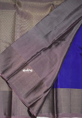 Violet Blue - Kumudavalli - Pure Kanchivaram Wedding Bridal Silk Saree Contrast Pallu and Blouse with Vaira Oosi Zari Border - Perfect for Wedding Functions / Gifting