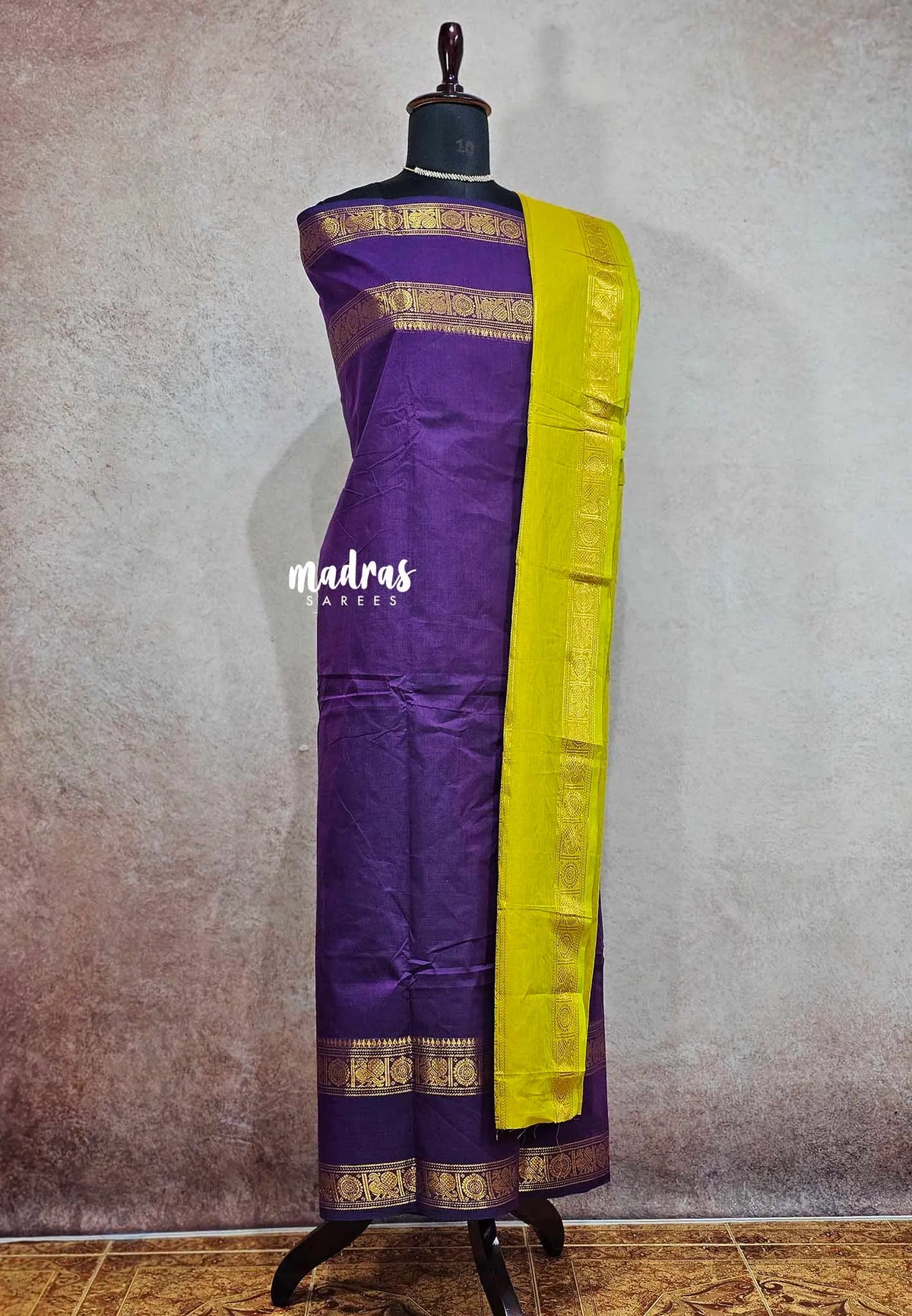💜💛 2 in 1 Kurti Combo Design - Karthigai silkcotton purple and lime green combo 2pc set