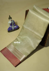 Dual shade Taupe with Red - Kushboo - Banarasi Tissue silk saree with Rudraksham border