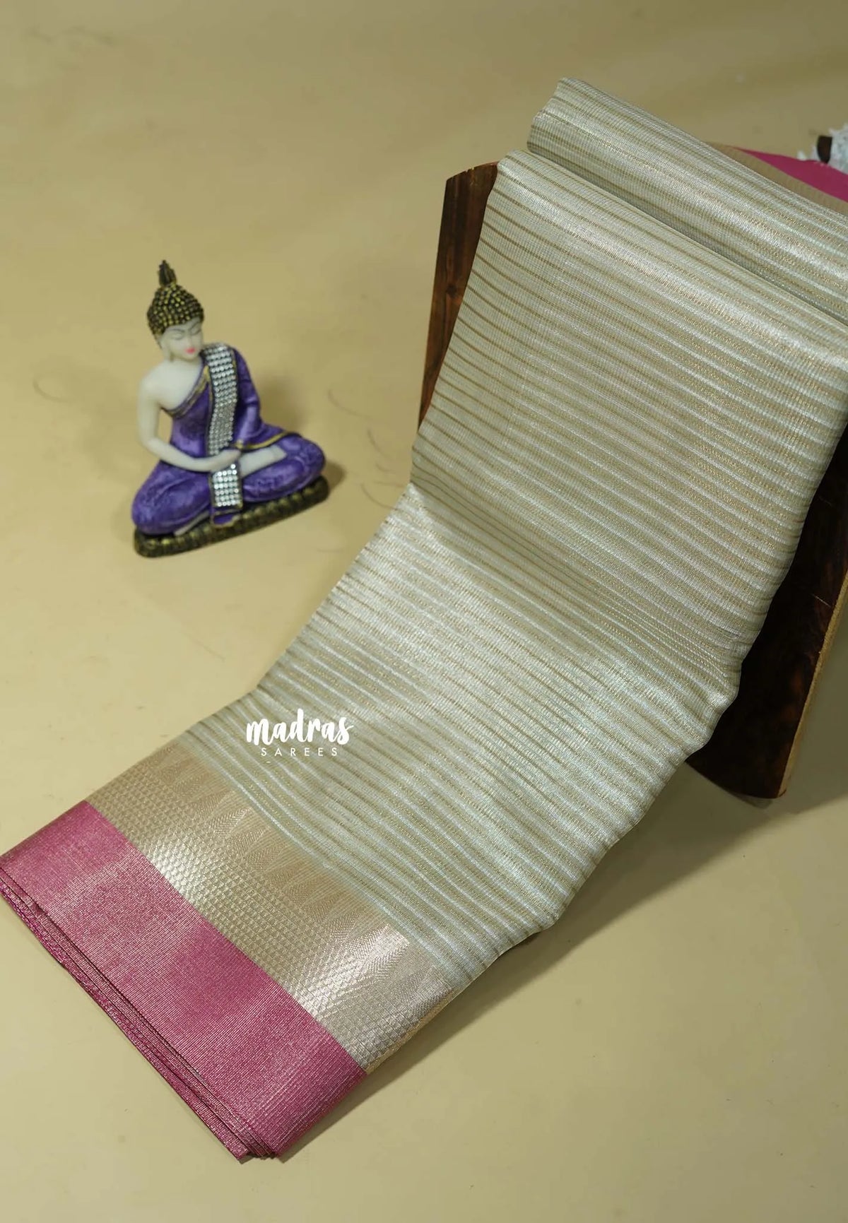 Dual shade Taupe with Pink - Kushboo -  Banarasi Tissue silk saree with temple border