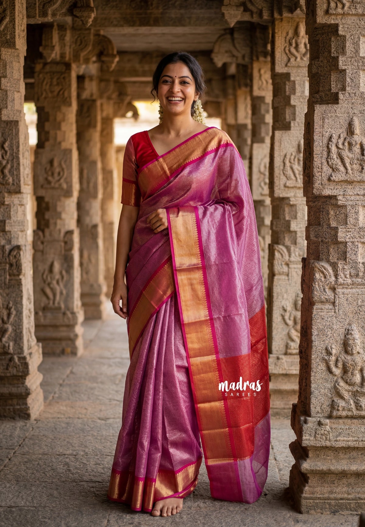 Dual shade Magenta Pink and Gold - Kushboo - Banarasi Tissue silk saree with Getti Zari Border - Perfect for Evening Functions