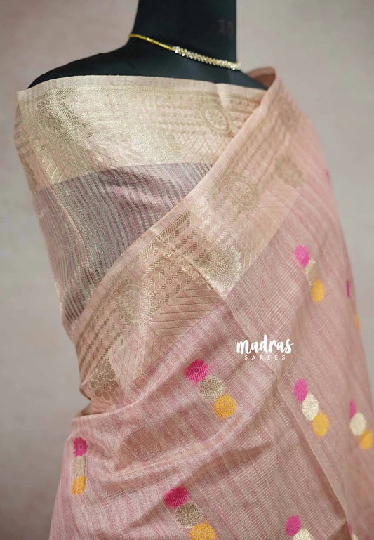 Baby pink - Banarasi Kota Tissue Ghicha silk Pastel shades - Kushboo