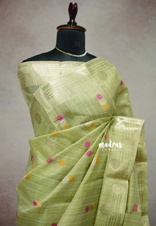 Pista green - Banarasi Kota Tissue Ghicha silk Pastel shades - Kushboo