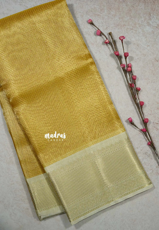 Bright Golden Yellow Bloom - Kushboo -  Banarasi Tissue silk saree Dual shade