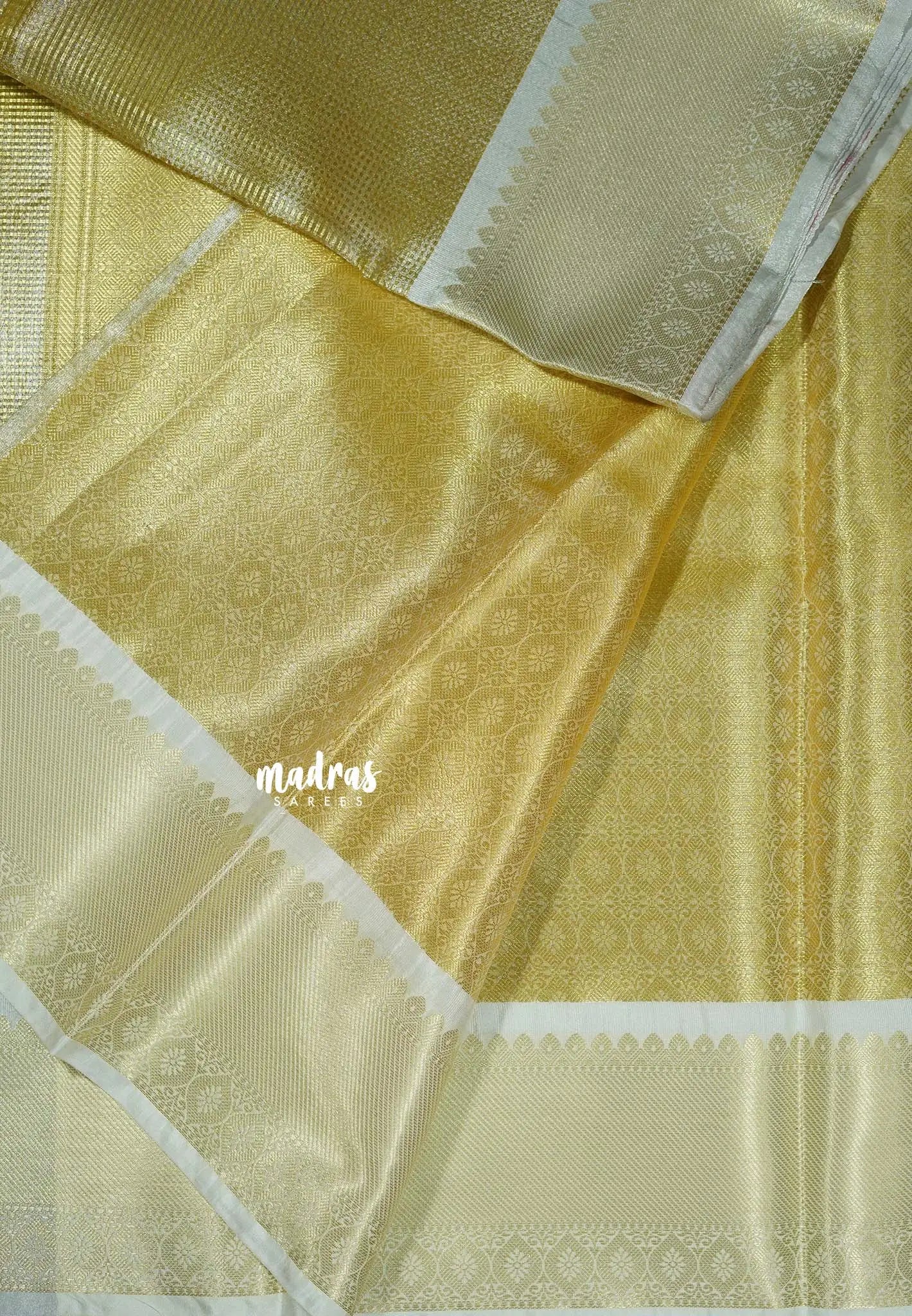Bright Golden Yellow Bloom - Kushboo -  Banarasi Tissue silk saree Dual shade