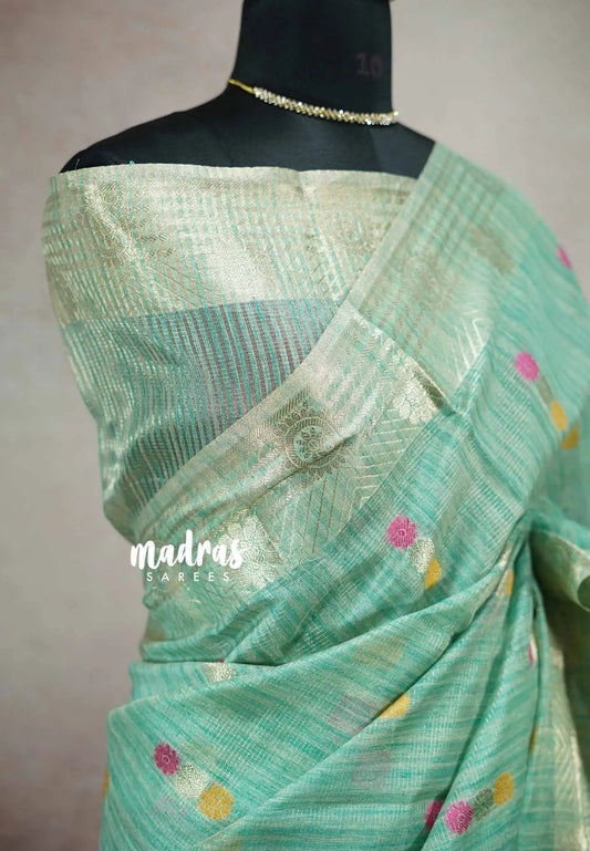 Turquoise blue - Banarasi Kota Tissue Ghicha silk Pastel shades - Kushboo