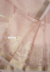 Pastel pink - Banarasi Kota Tissue silk self zari jamdani weaving border