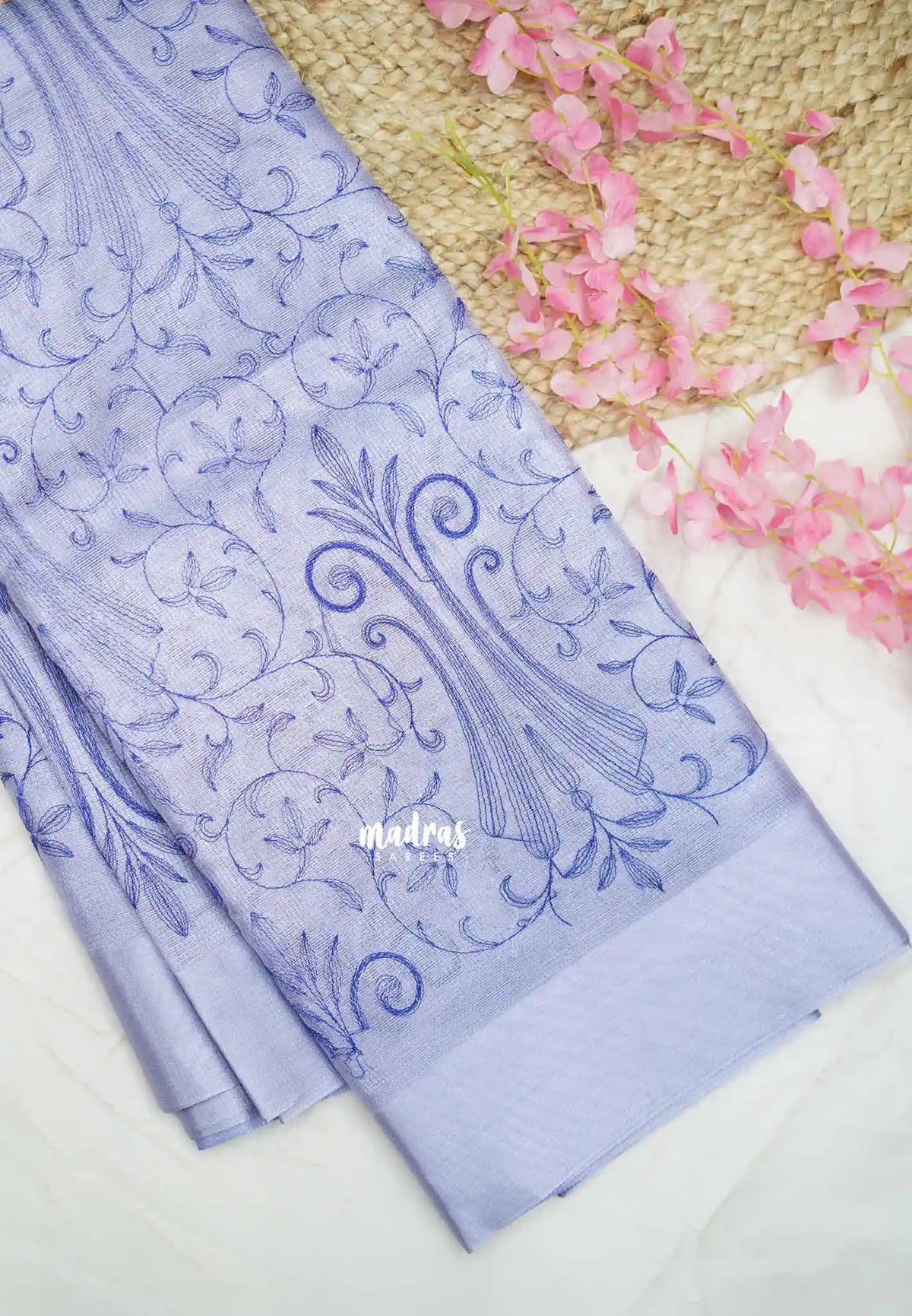 Kushboo -  Banarasi Tissue silk with embroidery - Ink blue