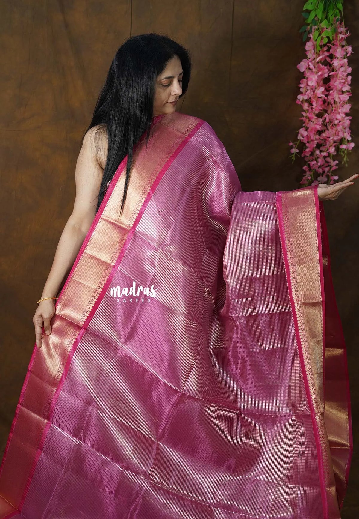 Dual shade Magenta Pink and Gold - Kushboo - Banarasi Tissue silk saree with Getti Zari Border - Perfect for Evening Functions