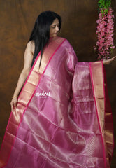 Dual shade Magenta Pink and Gold - Kushboo - Banarasi Tissue silk saree with Getti Zari Border - Perfect for Evening Functions