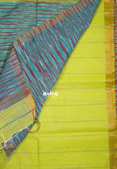 Greenish Yellow D2 - Leela Soft Khadi with Ikkat Pallu - Perfect for Regular Wear | Office Wear | Casual Wear