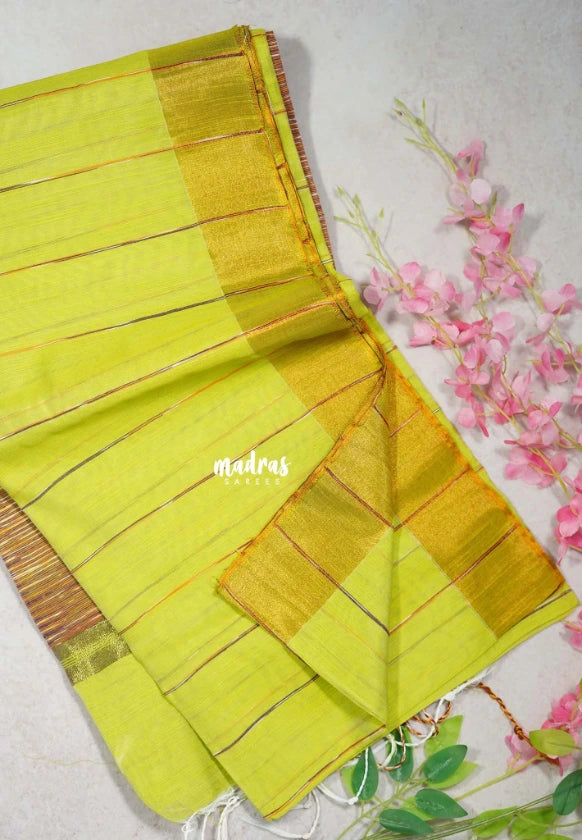 Yellowish Green D3 - Leela Soft Khadi with Ikkat Pallu - Perfect for Regular Wear | Office Wear | Casual Wear