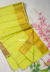 Yellowish Green D3 - Leela Soft Khadi with Ikkat Pallu - Perfect for Regular Wear | Office Wear | Casual Wear