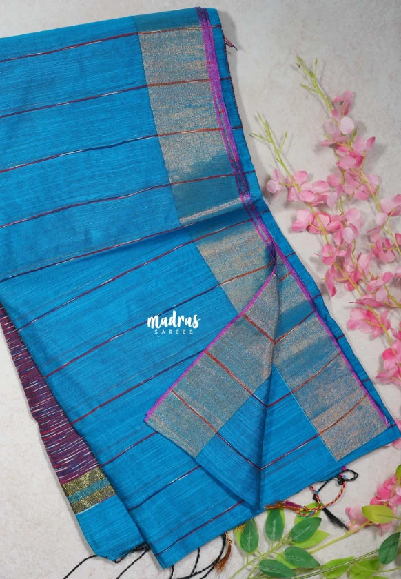 Soap Blue D3 - Leela Soft Khadi with Ikkat Pallu - Perfect for Regular Wear | Office Wear | Casual Wear