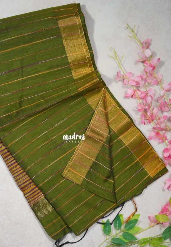 Olive Green - Leela Soft Khadi with Ikkat Pallu - Perfect for Regular Wear | Office Wear | Casual Wear