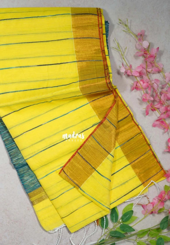 Lemon Yellow D4 - Leela Soft Khadi with Ikkat Pallu - Perfect for Regular Wear | Office Wear | Casual Wear