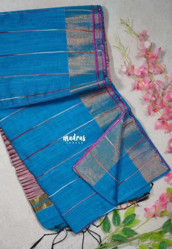 Soap Blue D2 - Leela Soft Khadi with Ikkat Pallu - Perfect for Regular Wear | Office Wear | Casual Wear