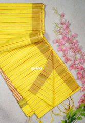 Lemon Yellow D1 - Leela Soft Khadi with Ikkat Pallu - Perfect for Regular Wear | Office Wear | Casual Wear