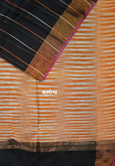 Jet Black D1- Leela Soft Khadi with Ikkat Pallu - Perfect for Regular Wear | Office Wear | Casual Wear