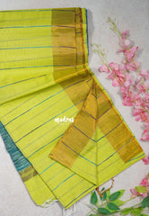 Greenish Yellow D1 - Leela Soft Khadi with Ikkat Pallu - Perfect for Regular Wear | Office Wear | Casual Wear