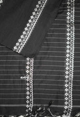 Leela -  Soft khadi saree with horizontal thread weaving - Black