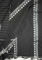 Leela -  Soft khadi saree with horizontal thread weaving - Black