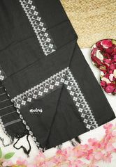 Leela -  Soft khadi saree with horizontal thread weaving - Black