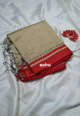 Muted Beige - Leela Premium Khadi Cotton with Thread Weaving Border - Perfect for Office Wear