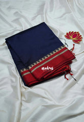 Midnight Blue - Leela Premium Khadi Cotton with Thread Weaving Border - Perfect for Office Wear